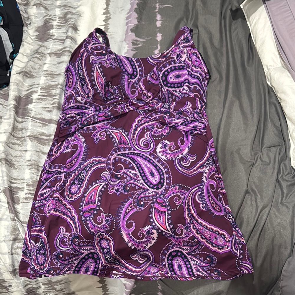 Lands' End Purple Paisley One Piece Swimsuit